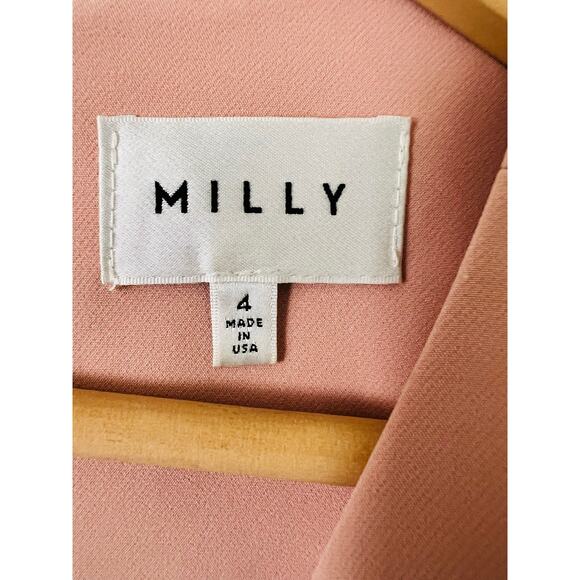 Milly New York Light Pale Pink Dress Cold-Shoulder Bow Sleeve Tie 4 Made USA - Picture 4 of 8